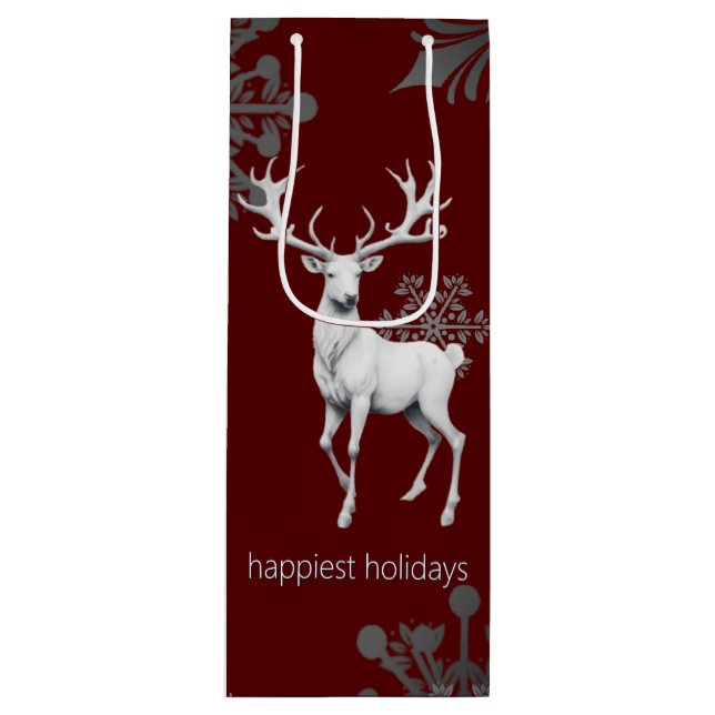 Ivory Reindeer Christmas | Red Wine Gift Bag (Front)