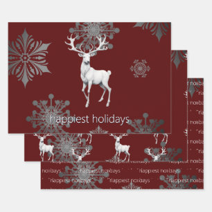 Ivory Reindeer Christmas Red Wrapping Paper Sheet