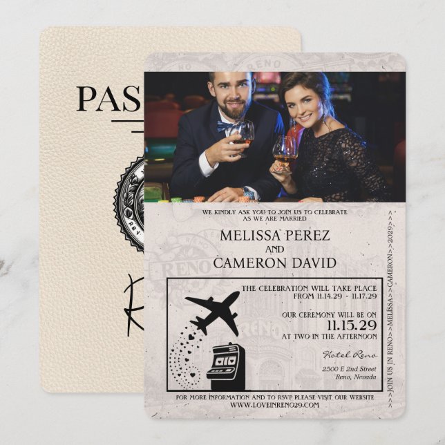 Ivory Reno Passport Wedding Invitation (Front/Back)