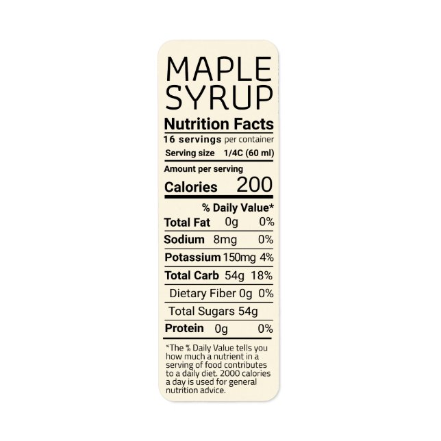 Ivory Return Address Maple Syrup Nutrition  (Front)