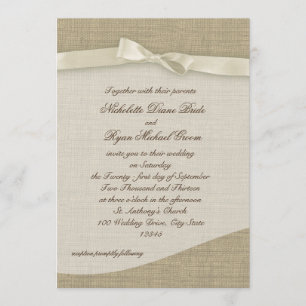 Ivory Ribbon and Burlap Wedding Invitation