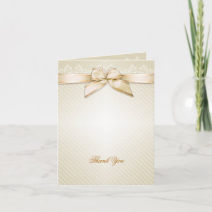 Ivory Ribbon Gold Stripes Blank Thank You Card