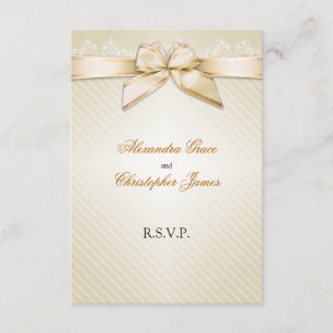 Ivory Ribbon Gold Stripes RSVP Note V2 Card
