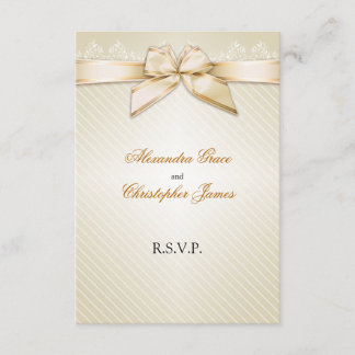 Ivory Ribbon Gold Stripes RSVP Note V2 Card