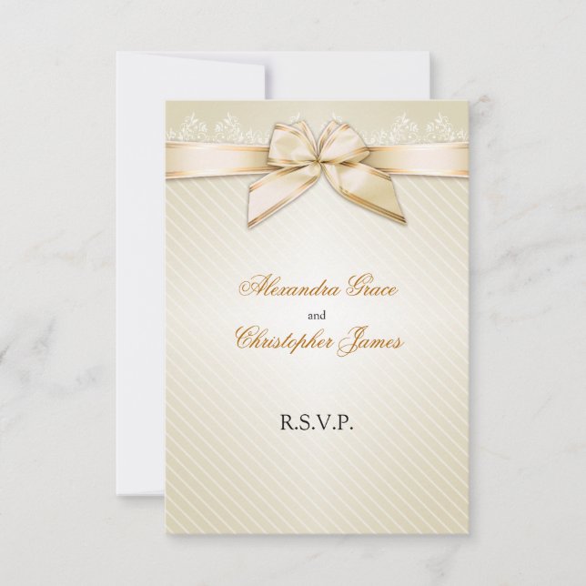 Ivory Ribbon Gold Stripes RSVP Note V2 Card (Front)