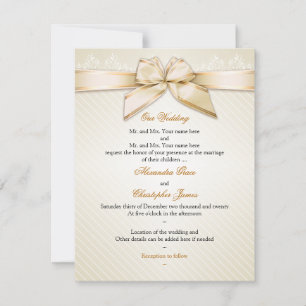 Ivory Ribbon Gold Stripes Wedding Invitation S1