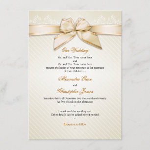 Ivory Ribbon Gold Stripes Wedding Invitation S3