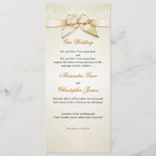 Ivory Ribbon Gold Stripes Wedding Invitation S4