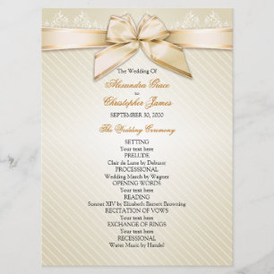 Ivory Ribbon Gold Stripes Wedding Program Programme