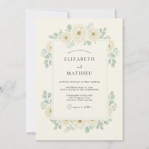 Ivory Romantic Botanical Wedding Invitation