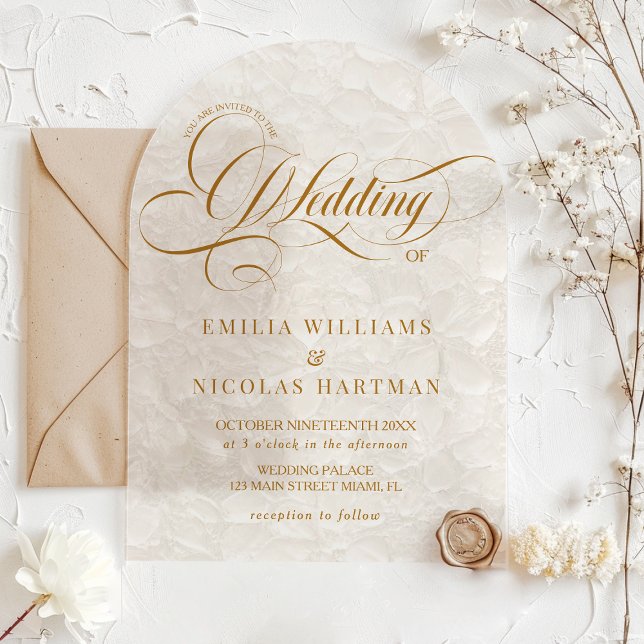 Ivory Romantic Calligraphy Wedding Acrylic Invitations (Creator Uploaded)