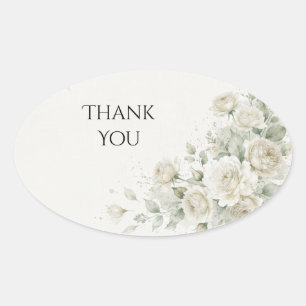 Ivory Rose Bouquet Wedding Thank You Sticker