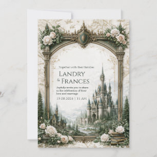 Ivory Rose Castle Map Wedding Invitation