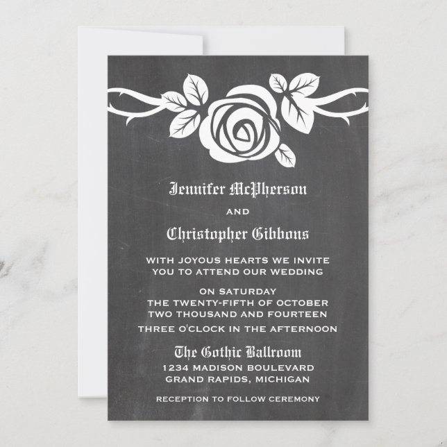 Ivory Rose Chalkboard Wedding Invite (Front)
