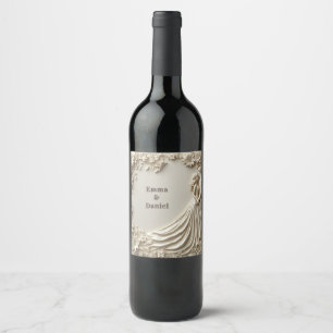 🤍 Ivory Rose Frame Wedding Couple Silhouette 🤍 Wine Label