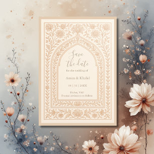 Ivory Rose Gold Arabic arch wedding save the date  Invitation