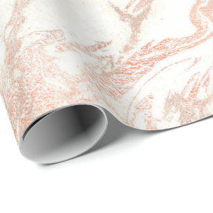 Ivory Rose Gold Marble Molten Metallic White Glam Wrapping Paper