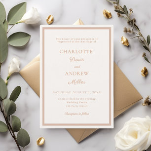 Ivory rose gold modern elegant minimalist wedding invitation
