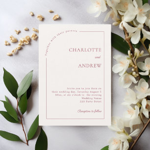 Ivory rose gold modern minimalist wedding invitation