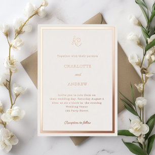 Ivory rose gold modern monogram luxury wedding
