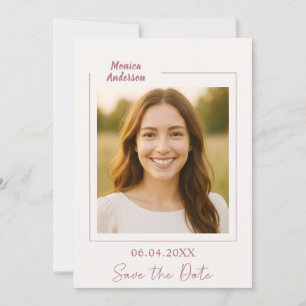 Ivory rose gold photo birthday save the date