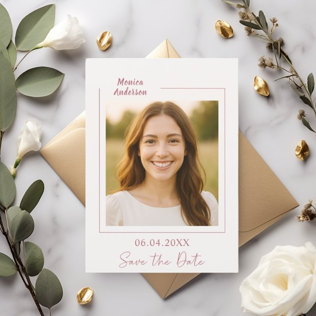 Ivory rose gold photo birthday save the date (Creator Uploaded)