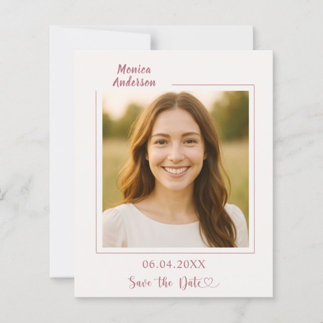 Ivory rose gold photo birthday Save the Date card (Front)