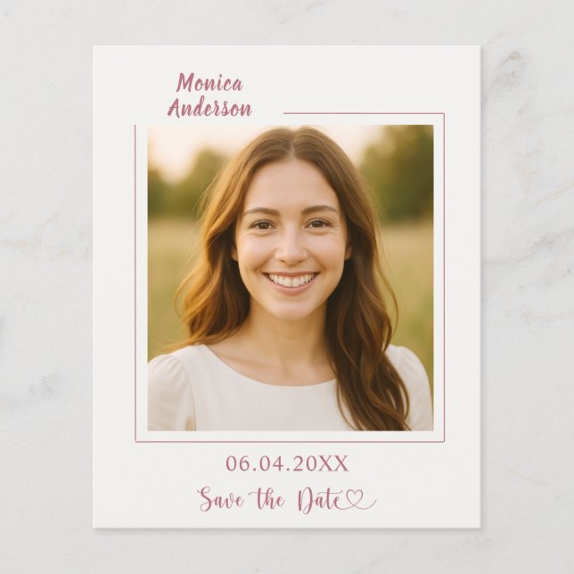 Ivory rose gold photo birthday Save the Date Flyer (Front)