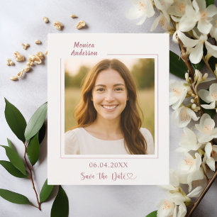 Ivory rose gold photo birthday Save the Date Flyer