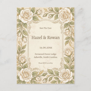 Ivory Rose Greenery Save the Date Announcement Postcard