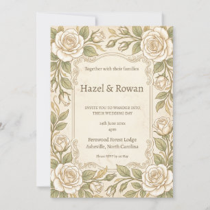 Ivory Rose Greenery Wedding Invitation