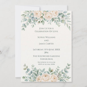 Ivory Rose Greenery Wedding Invitation