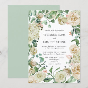 Ivory Rose Hydrangea Floral Wedding Invitation