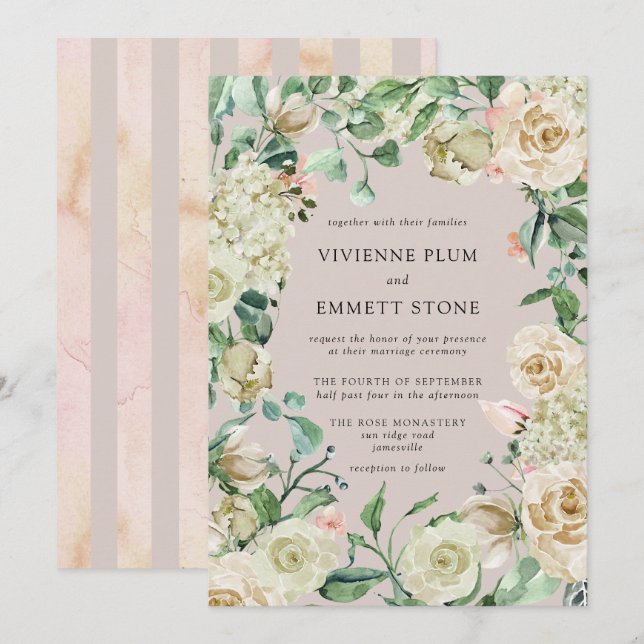 Ivory Rose Hydrangea Floral Wedding Invitation (Front/Back)
