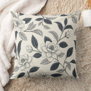 Ivory Rose Midnight Navy Marble Botanical Cushion