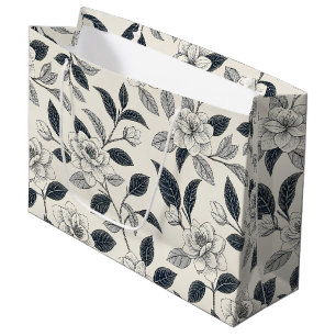 Ivory Rose Midnight Navy Marble Botanical Large Gift Bag