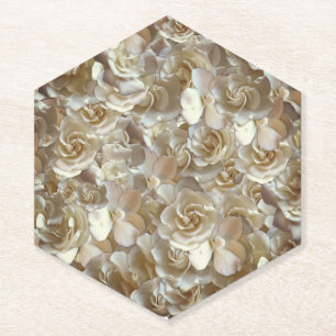 Ivory Rose Pattern – Elegant Floral Art Paper Coaster