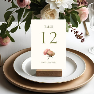 Ivory Rose Wedding Table Number Card