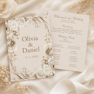 Ivory Roses Beige Wedding Ceremony Program Programme