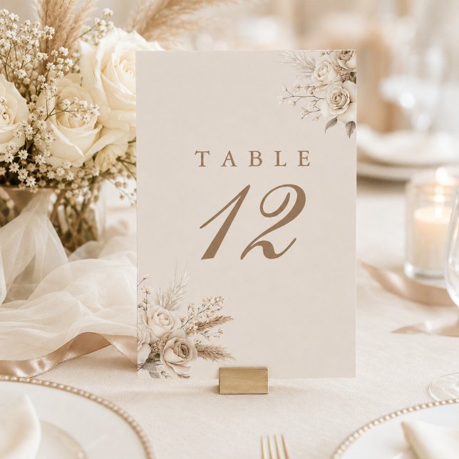 Ivory Roses Champagne Beige Wedding Table Number (Ivory Roses Champagne Beige Wedding Table Number)