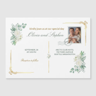 Ivory Roses floral Save the Date Magnet card