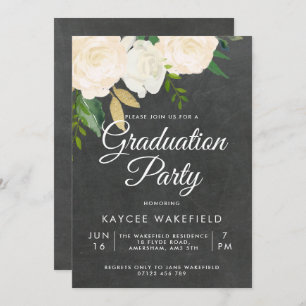 Ivory Roses & Glitter Graduation Party Invitation