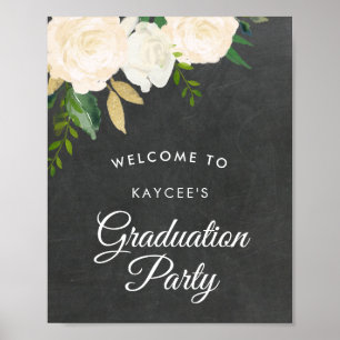 Ivory Roses & Glitter Graduation Party Welcome Poster
