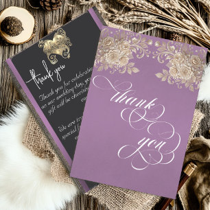Ivory Roses Thank You Card - Lavender