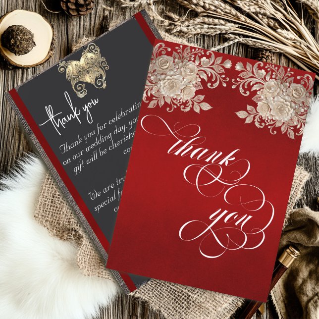 Ivory Roses Thank You Card - Red (Creator Uploaded)