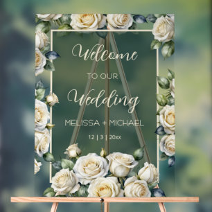 Ivory Roses Wedding Transparent Acrylic Sign