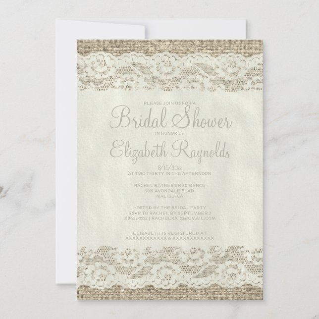 Ivory Rustic Lace Bridal Shower Invitations (Front)