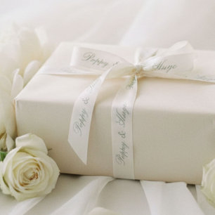 Ivory & Sage   Chic Minimal Wedding Couple Names Satin Ribbon
