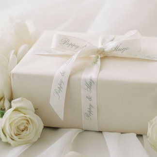 Ivory & Sage | Chic Minimal Wedding Couple Names Satin Ribbon