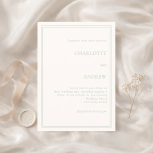 Ivory sage green elegant simple high-end wedding invitation